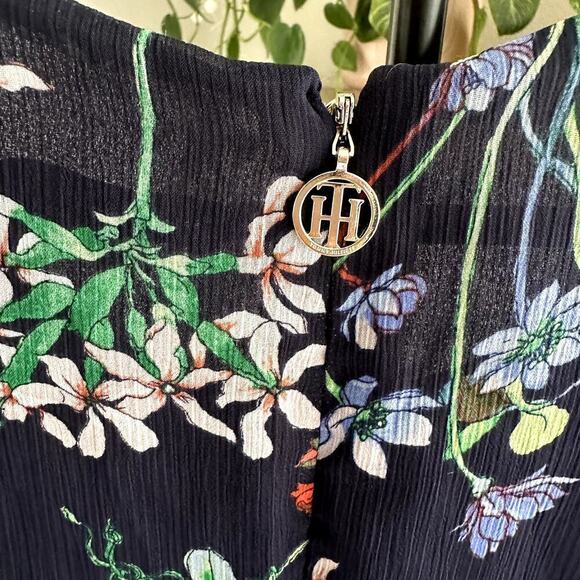 Tommy Hilfiger Navy Floral Hi-Low Midi Dress 10 Trapeze Chic Resort Boho - Picture 8 of 11